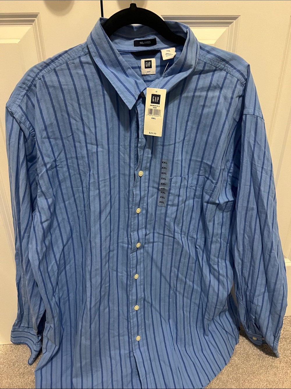 GAP Men's Light and Dark Blue Vertical Stripe Button-Up Shirt